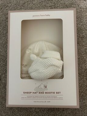 Pottery Barn Kids Cream Sheep Hat and Bootie Set